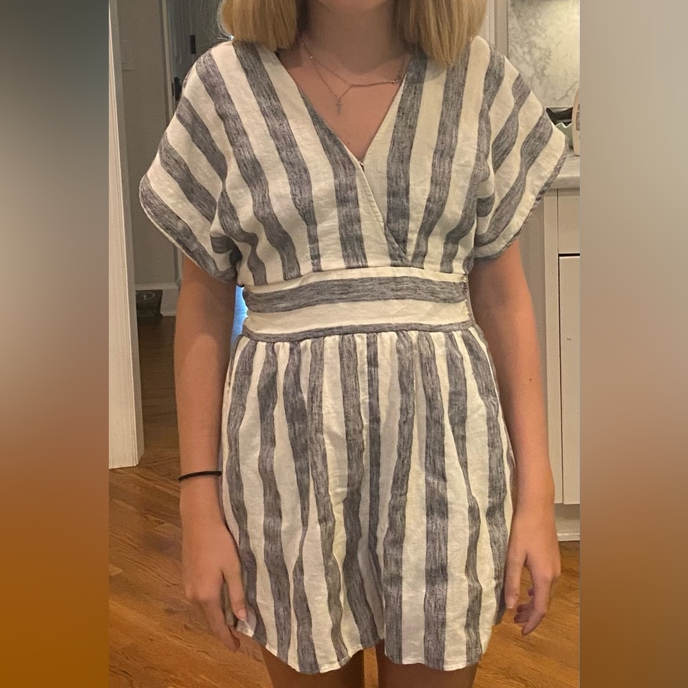 Blue and cream striped romper